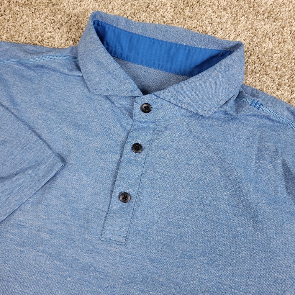 Lululemon Mens Medium Blue Performance Stretch Button Down Polo Short‎ Sleeve